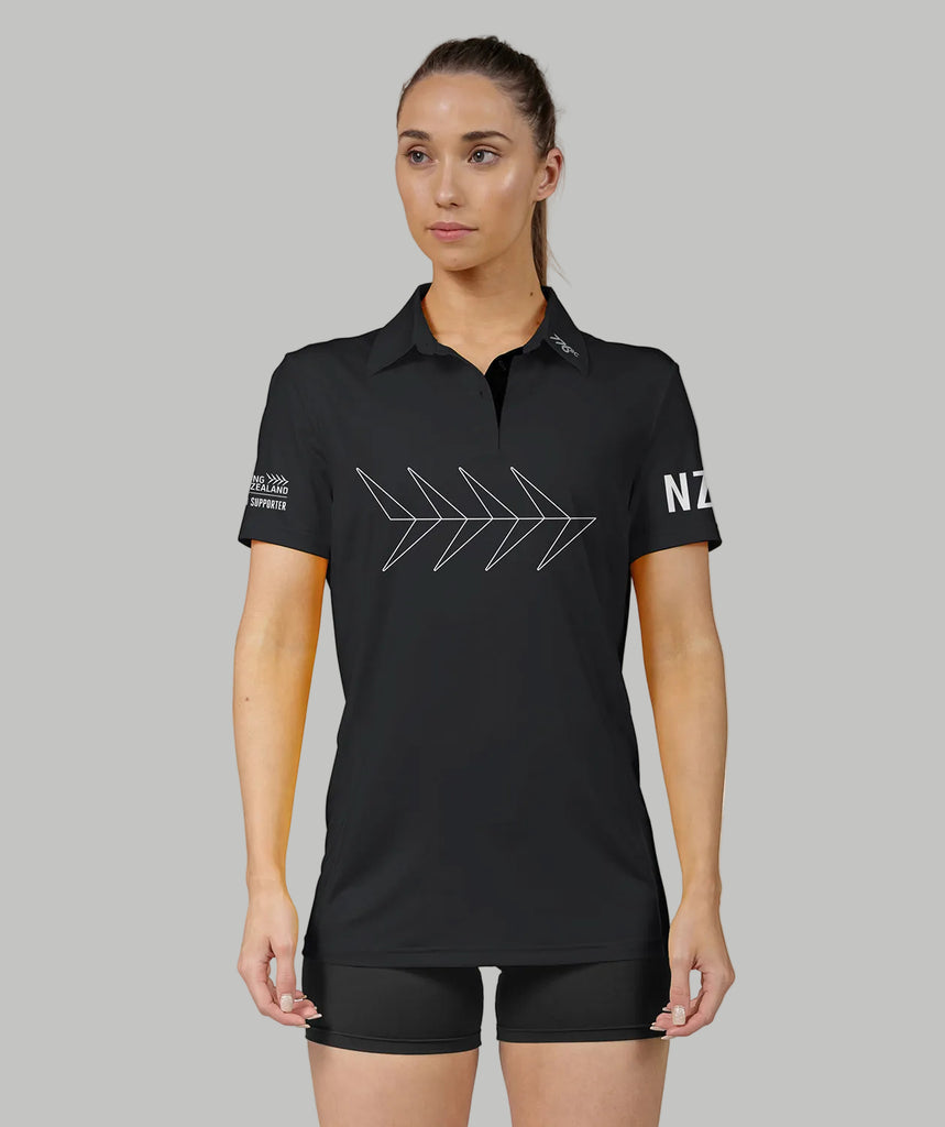 Women's Rowing NZ Supporter Polo SS - Black