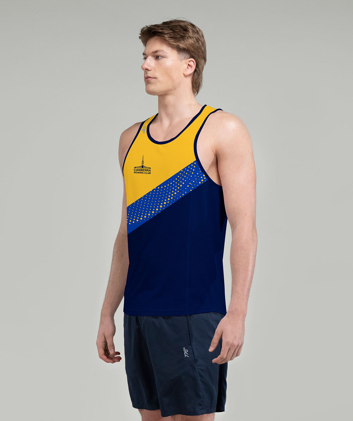 Men's Canberra Rowing Club Masters Performance Tank - Navy/Blue/Yellow