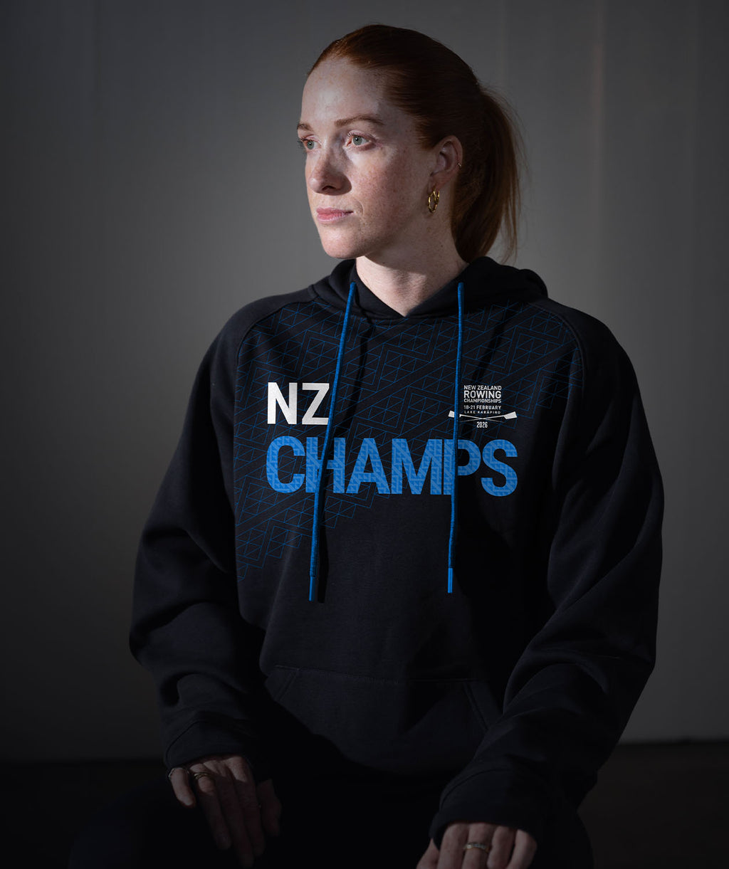 Unisex Rowing New Zealand NZ Champs 2026 Pop Over Hoodie - Black/Blue