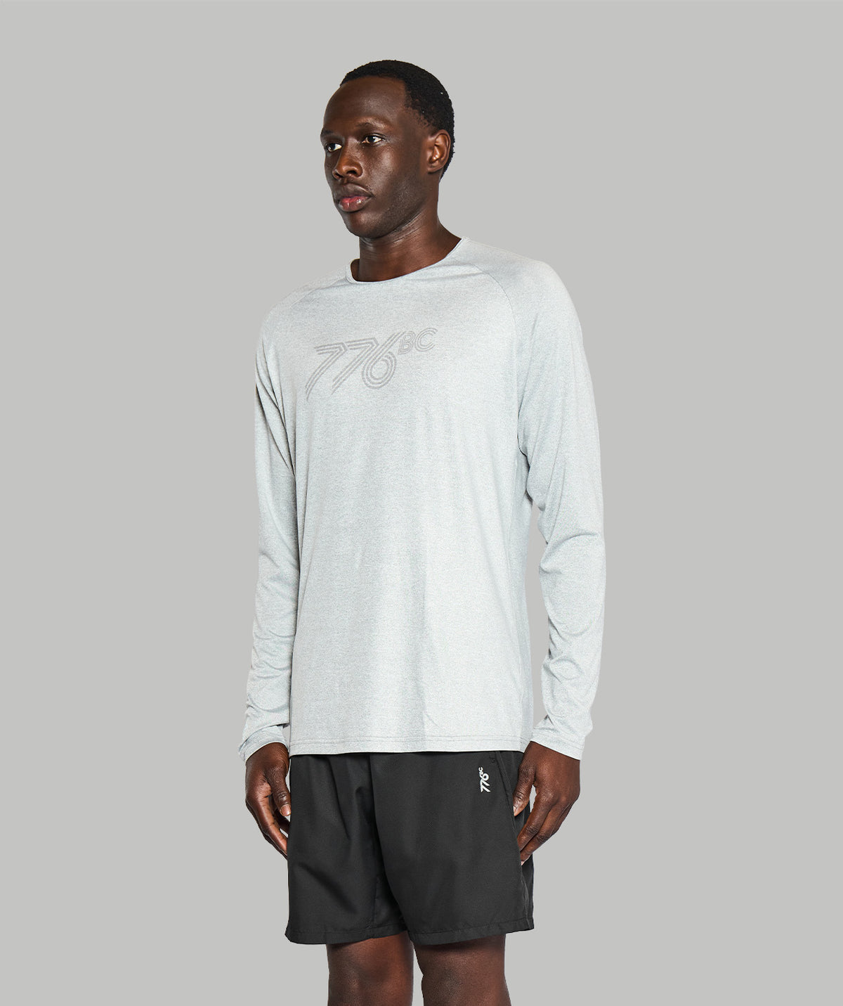 Men's Wreath Active LS T-Shirt - Grey Logo